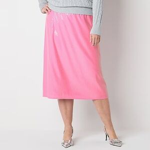 Skirt 1X 2X 3X Pink Sequins Midi A-Line Pull On Plus Size Coquette Barbiecore